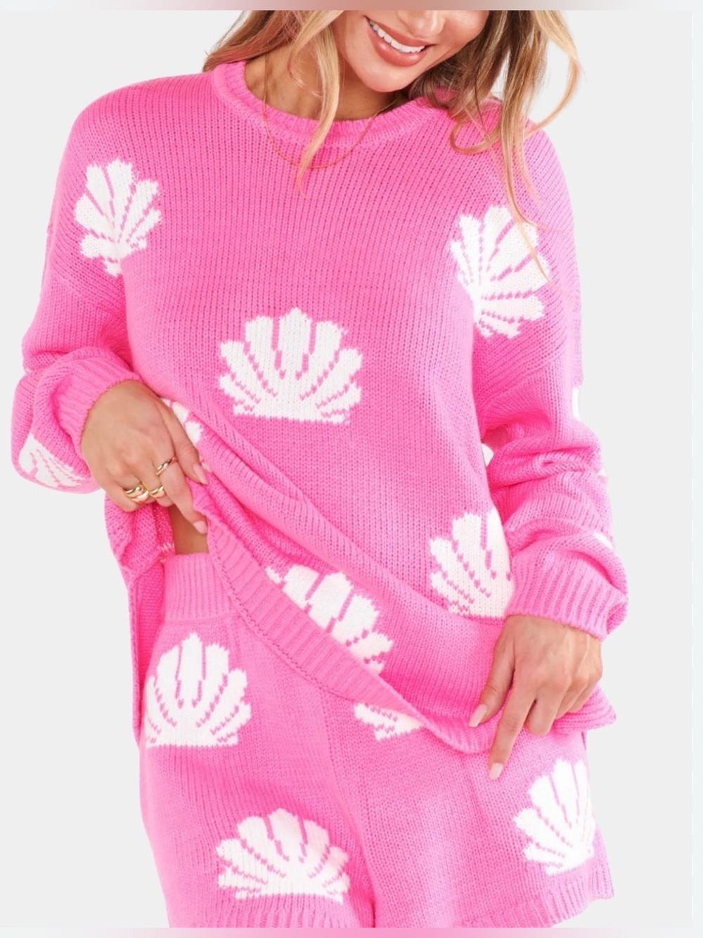 Show me your Mumu go to shell oversized coastal chic softcore pink knit sweater